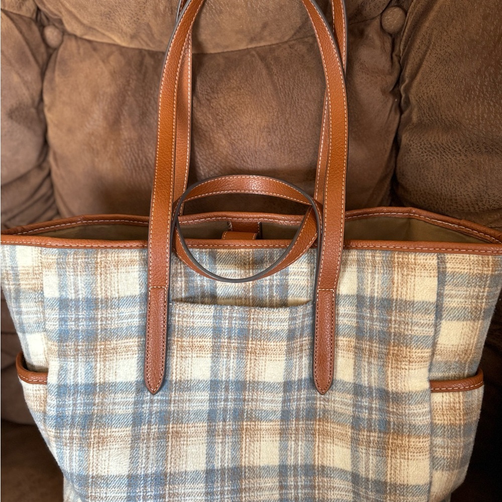 Plaid Blue and Brown Women's Tote Bag